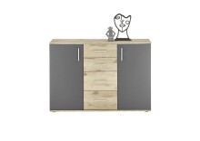 Sideboard >BC 1040< 2 Türen, 4 Schubladen, viking oak Dekor / grau - 120x83x35cm (BxHxT)