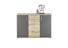 Sideboard >BC 1040< 2 Türen, 4 Schubladen, viking oak Dekor / grau - 120x83x35cm (BxHxT)