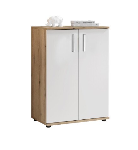 Kommode >BC 1040< 2 Türen, 1 Boden, eiche rustica Dekor / weiß - 60x83x35cm (BxHxT)
