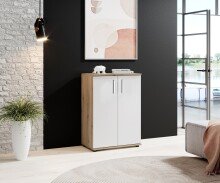 Kommode >BC 1040< 2 Türen, 1 Boden, eiche rustica Dekor / weiß - 60x83x35cm (BxHxT)