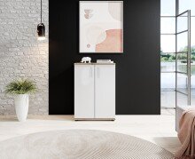 Kommode >BC 1040< 2 Türen, 1 Boden, eiche rustica Dekor / weiß - 60x83x35cm (BxHxT)