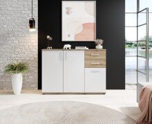 Sideboard >BC 1040< 3 Türen, 2 Schubladen, eiche rustica Dekor/ weiß - 120x84x35cm (BxHxT)