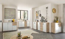 Sideboard >BC 1040< 3 Türen, 2 Schubladen, eiche rustica Dekor/ weiß - 120x84x35cm (BxHxT)