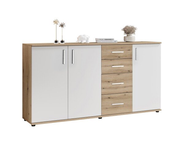 Sideboard >BC 1040< 3 Türen, 4 Schubladen, eiche rustica Dekor/ weiß - 160x84x35cm (BxHxT)