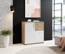 Kommode >BC 1040< 2 Türen, 2 Schubladen, eiche rustica Dekor / weiß - 80x84x35cm (BxHxT)