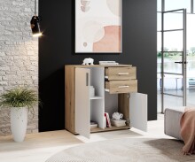 Kommode >BC 1040< 2 Türen, 2 Schubladen, eiche rustica Dekor / weiß - 80x84x35cm (BxHxT)