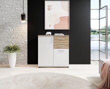 Kommode >BC 1040< 2 Türen, 2 Schubladen, eiche rustica Dekor / weiß - 80x84x35cm (BxHxT)