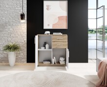 Kommode >BC 1040< 2 Türen, 2 Schubladen, eiche rustica Dekor / weiß - 80x84x35cm (BxHxT)