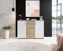 Sideboard >BC 1040< 2 Türen, 4 Schubladen, eiche rustica Dekor/ weiß - 120x83x35cm (BxHxT)