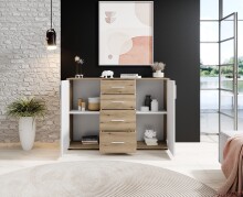Sideboard >BC 1040< 2 Türen, 4 Schubladen, eiche rustica Dekor/ weiß - 120x83x35cm (BxHxT)
