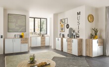 Sideboard >BC 1040< 2 Türen, 4 Schubladen, eiche rustica Dekor/ weiß - 120x83x35cm (BxHxT)