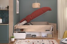 Stauraumbett >Travel 2< Liegefläche 140x200cm, Jackson Eiche Dekor/Weiss - 169x67x209cm BxHxT