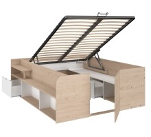 Stauraumbett >Travel 2< Liegefläche 140x200cm, Jackson Eiche Dekor/Weiss - 169x67x209cm BxHxT