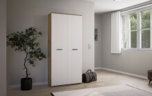 Schuhschrank >Leon< 2 Türen, 2 Schübe, 9 Böden, Eiche Dekor / Weiß - 90x195x38cm (BxHxT)