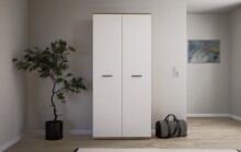 Schuhschrank >Leon< 2 Türen, 2 Schübe, 9 Böden, Eiche Dekor / Weiß - 90x195x38cm (BxHxT)