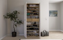 Schuhschrank >Leon< 2 Türen, 2 Schübe, 9 Böden, Eiche Dekor / Weiß - 90x195x38cm (BxHxT)