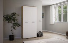 Schuhschrank >Leon< 2 Türen, 2 Schübe, 9 Böden, Eiche Dekor / Weiß - 90x195x38cm (BxHxT)