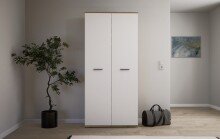 Schuhschrank >Leon< 2 Türen, 2 Schübe, 9 Böden, Eiche Dekor / Weiß - 90x195x38cm (BxHxT)