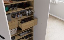 Schuhschrank >Leon< 2 Türen, 2 Schübe, 9 Böden, Eiche Dekor / Weiß - 90x195x38cm (BxHxT)