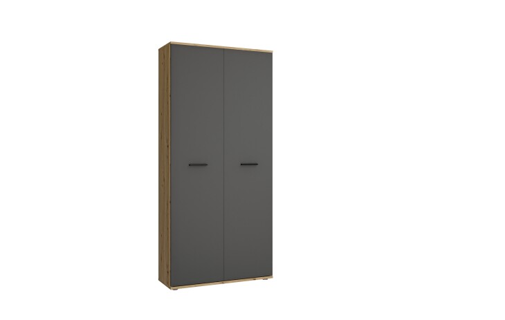 Schuhschrank >Leon< 2 Türen + Schübe, 9 Böden, Eiche Dekor / Anthrazit - 90x195x38cm BxHxT