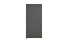 Schuhschrank >Leon< 2 Türen + Schübe, 9 Böden, Eiche Dekor / Anthrazit - 90x195x38cm BxHxT
