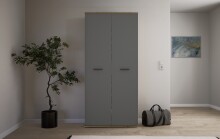 Schuhschrank >Leon< 2 Türen + Schübe, 9 Böden, Eiche Dekor / Anthrazit - 90x195x38cm BxHxT