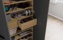 Schuhschrank >Leon< 2 Türen + Schübe, 9 Böden, Eiche Dekor / Anthrazit - 90x195x38cm BxHxT
