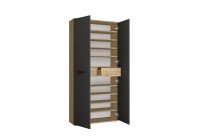 Schuhschrank >Leon< 2 Türen + Schübe, 9 Böden, Eiche Dekor / Anthrazit - 90x195x38cm BxHxT