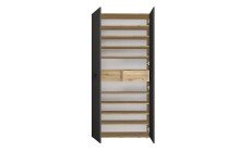 Schuhschrank >Leon< 2 Türen + Schübe, 9 Böden, Eiche Dekor / Anthrazit - 90x195x38cm BxHxT