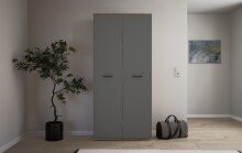 Schuhschrank >Leon< 2 Türen + Schübe, 9 Böden, Eiche Dekor / Anthrazit - 90x195x38cm BxHxT