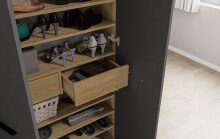 Schuhschrank >Leon< 2 Türen + Schübe, 9 Böden, Eiche Dekor / Anthrazit - 90x195x38cm BxHxT