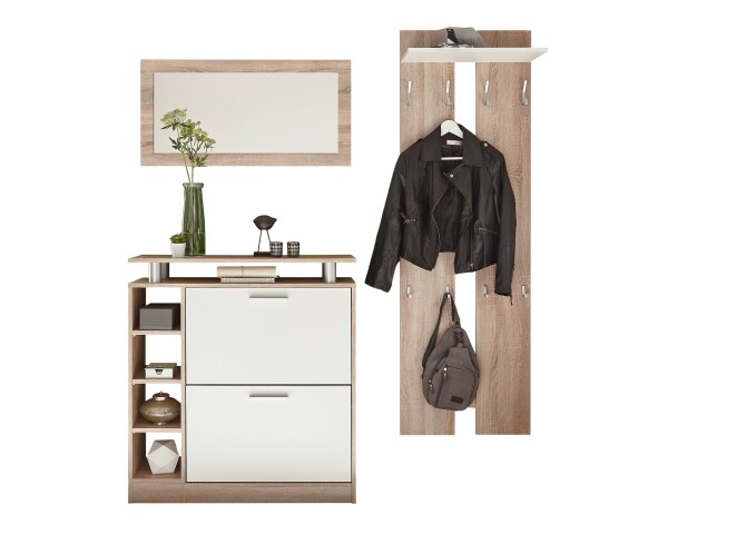 Kompaktgarderobe >Track< in Eiche Sonoma Dekor / Weiß - 155x190x25cm (BxHxT)