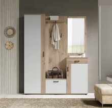 Kompaktgarderobe >Jens< in Viking Oak Dekor / Lichtgrau - 145x184x29cm (BxHxT)
