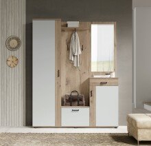 Kompaktgarderobe >Jens< in Viking Oak Dekor / Lichtgrau - 145x184x29cm (BxHxT)