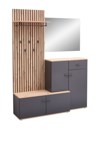 Kompaktgarderobe >Fynn< in Anthrazit / Artisan Eiche Dekor - 223x199x38 (BxHxT)