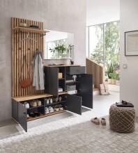Kompaktgarderobe >Fynn< in Anthrazit / Artisan Eiche Dekor - 223x199x38 (BxHxT)