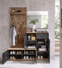 Kompaktgarderobe >Fynn< in Anthrazit / Artisan Eiche Dekor - 223x199x38 (BxHxT)