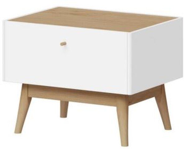 Nachtkommode >Monteo< 1 Schublade, Weiß / Kendal-Eiche-Dekor - 42x42x55cm (BxHxT)
