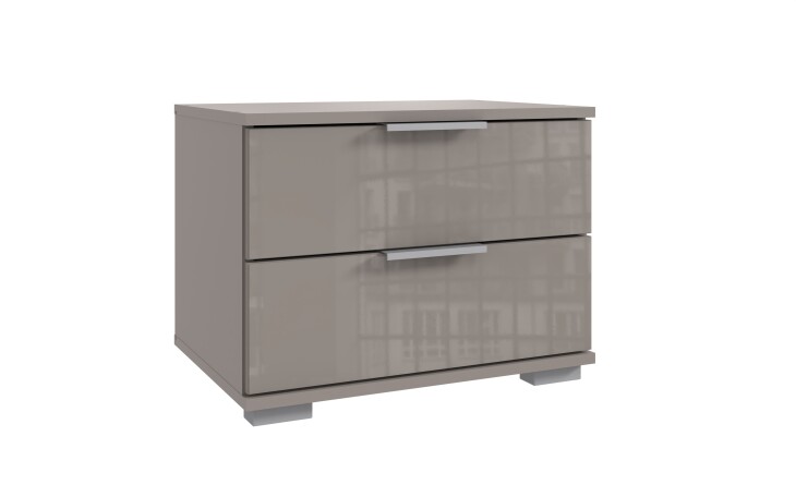 Nachtkommode >Easy Plus< 2 Schübe, SAHARAGRAU + GLAS SAHARAGRAU - 52x40x38cm (BxHxT)