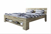 Massivholzbett >Link< Fußteilregal, Liegefl. 140x200, Wildeiche massiv - 145x88x215cm BxHxT