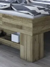 Massivholzbett >Link< Fußteilregal, Liegefl. 180x200, Wildeiche massiv - 185x88x215cm BxHxT