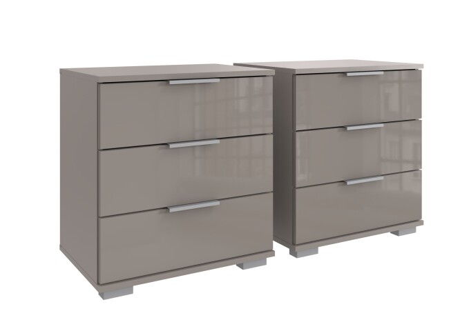 Nachtkommode >Easy Plus< (2er-Set) je 3 Schübe, SAHARAGRAU - 52x58x38cm (BxHxT)