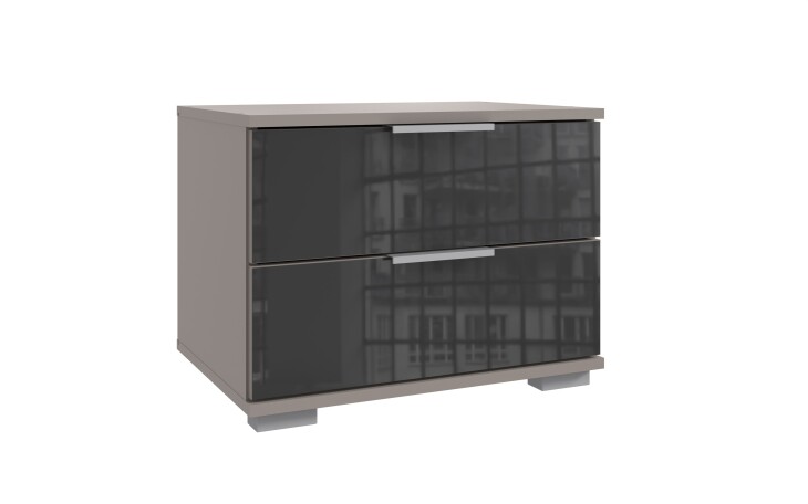 Nachtkommode >Easy Plus< 2 Schübe, SAHARAGRAU + GLAS GREY - 52x40x38cm (BxHxT)