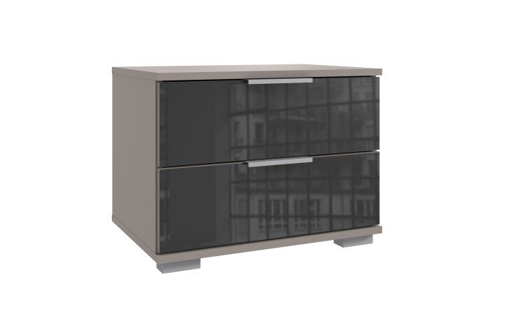 Nachtkommode >Easy Plus< 2 Schübe, SAHARAGRAU + GLAS GREY - 52x40x38cm (BxHxT)