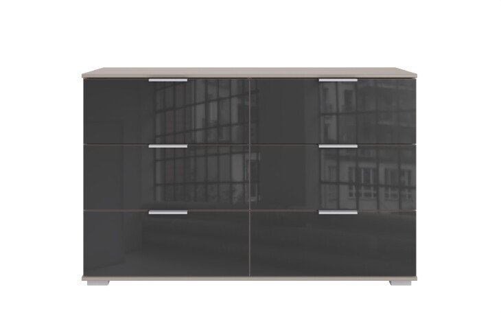 Schubkastenkommode >Easy Plus< 6 Schübe, SAHARAGRAU + GLAS GREY - 130x83x41cm (BxHxT)