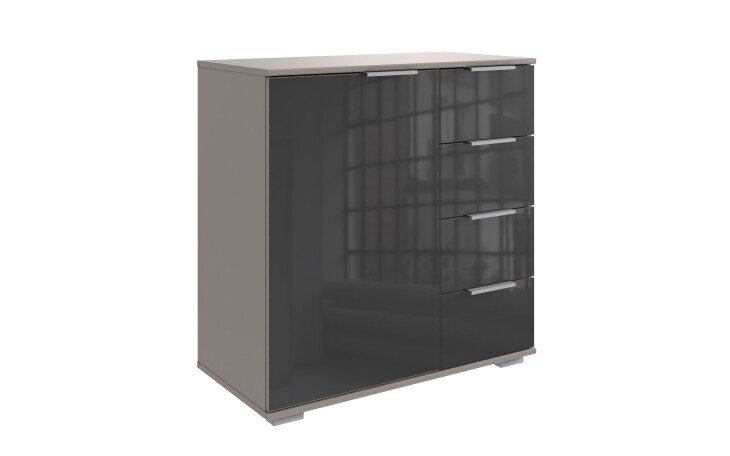 Kommode >Easy Plus< 1 Tür, 4 Schübe, SAHARAGRAU + GLAS GREY - 81x83x41cm (BxHxT)