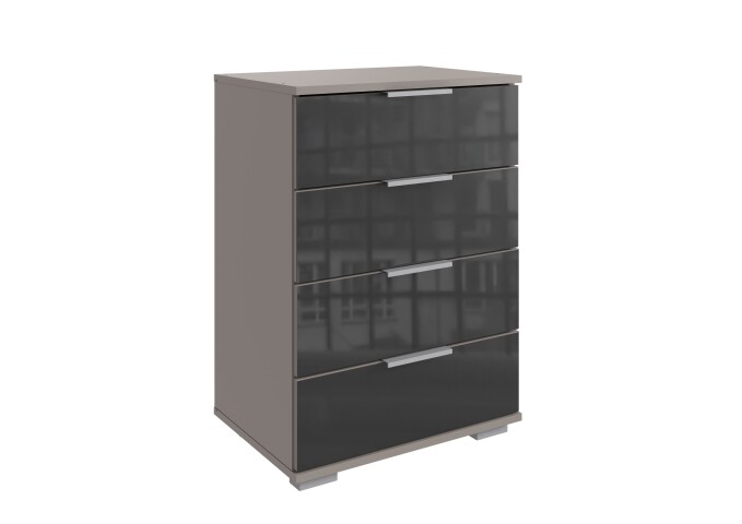Hochkommode >Easy Plus< 4 Schübe, SAHARAGRAU + GLAS GREY - 52x74x38cm (BxHxT)