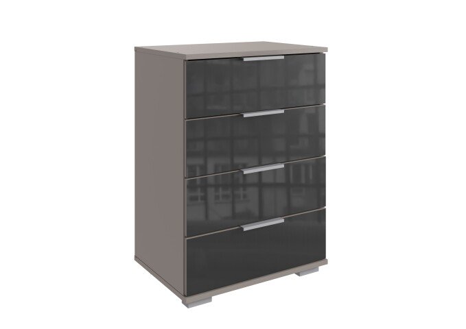 Hochkommode >Easy Plus< 4 Schübe, SAHARAGRAU + GLAS GREY - 52x74x38cm (BxHxT)