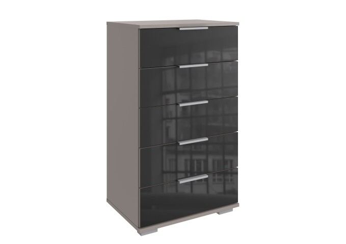Hochkommode >Easy Plus< 5 Schubladen, SAHARAGRAU + GLAS SCHWARZ - 49x102x41cm (BxHxT)
