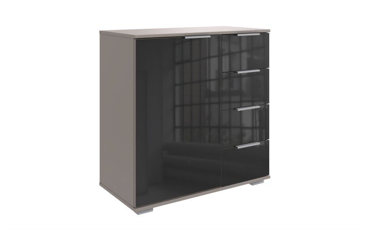 Kombikommode >Easy Plus< 1 Tür, 4 Schübe, SAHARAGRAU + GLAS SCHWARZ - 81x83x41cm (BxHxT)